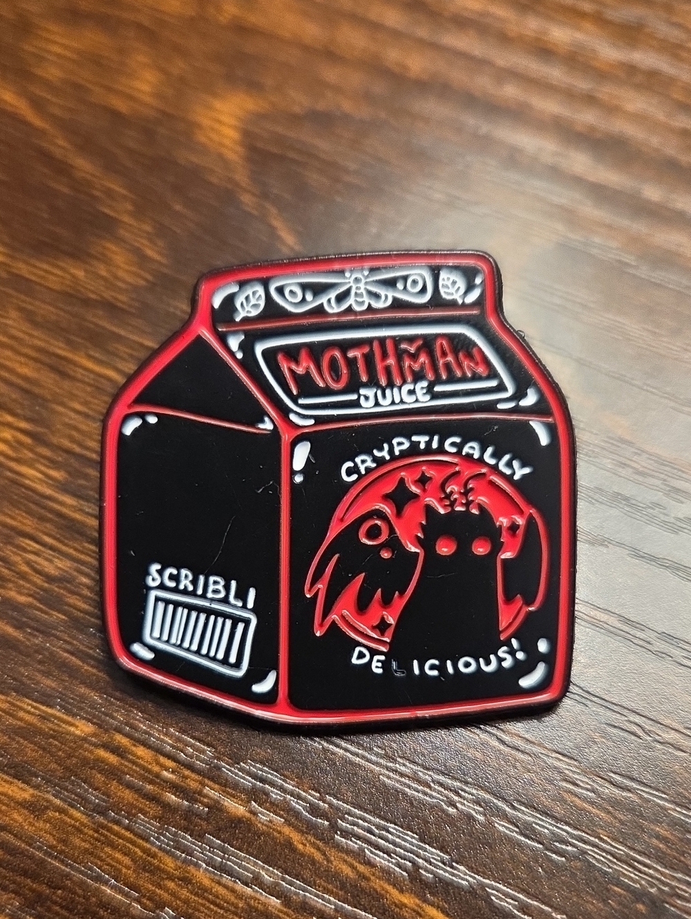 Mothman Juice Enamel Pin - Black & Red